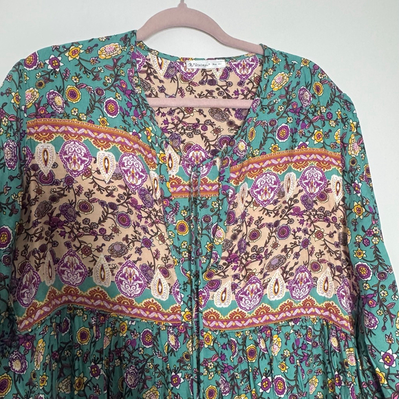 R. Vivimos Boho Floral Midi Dress 2XL Long Sleeve Tassel - Picture 4 of 11